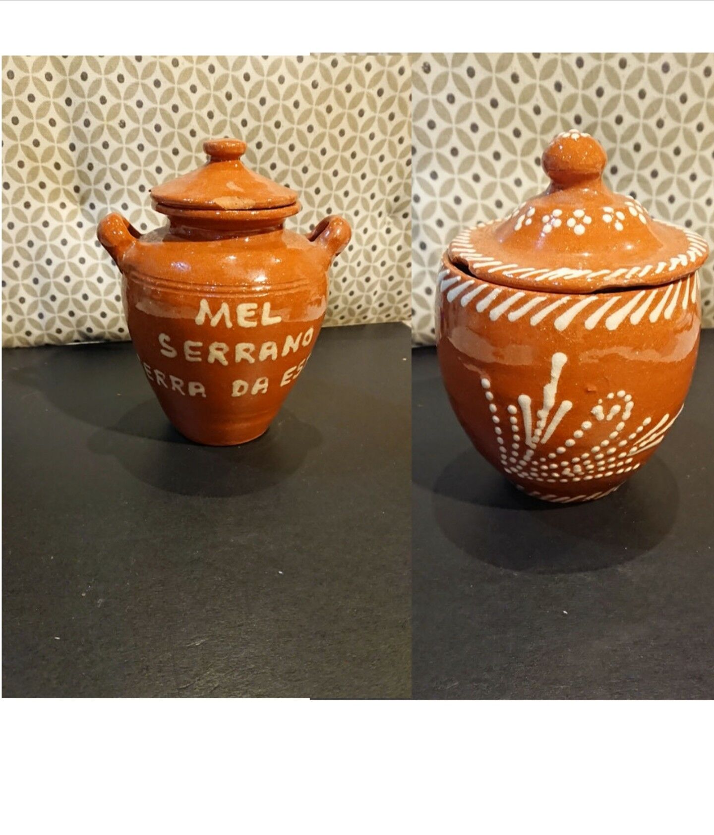 Sugar bowl and portuguese terracotta honey pot