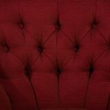 Pair of French red fabric button back armchairs