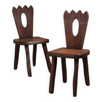 Pair of brutalist chairs in solid elm