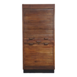 Antique oak notary cabinet with two roller doors and a working lock