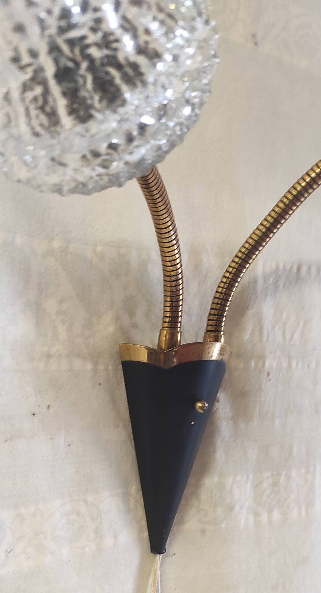Articulated double light wall sconces in brass and glass - mid 20th century.