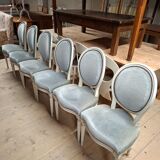 Set of 6 Louis XVI style patinated medallion chairs.