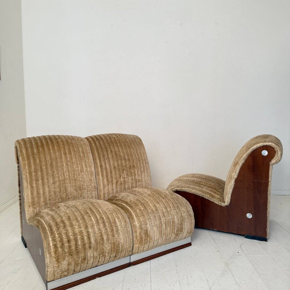 Mid-Century Italian Modular Sofa in Beige Corduroy, 1970s, Set of 4