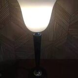 Black lacquered wood and white opaline lamp