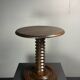 Midcentury brutalist wood turned side table, Charles Dudouyt style, 1950s