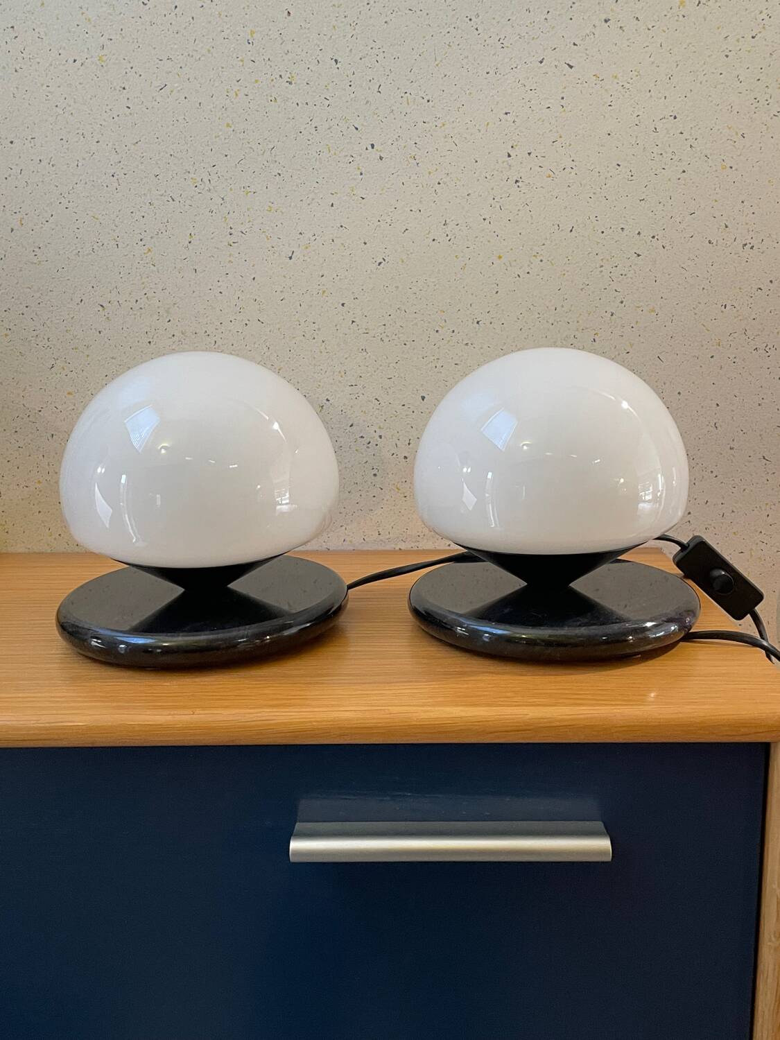 Glass and marble mushroom lamps