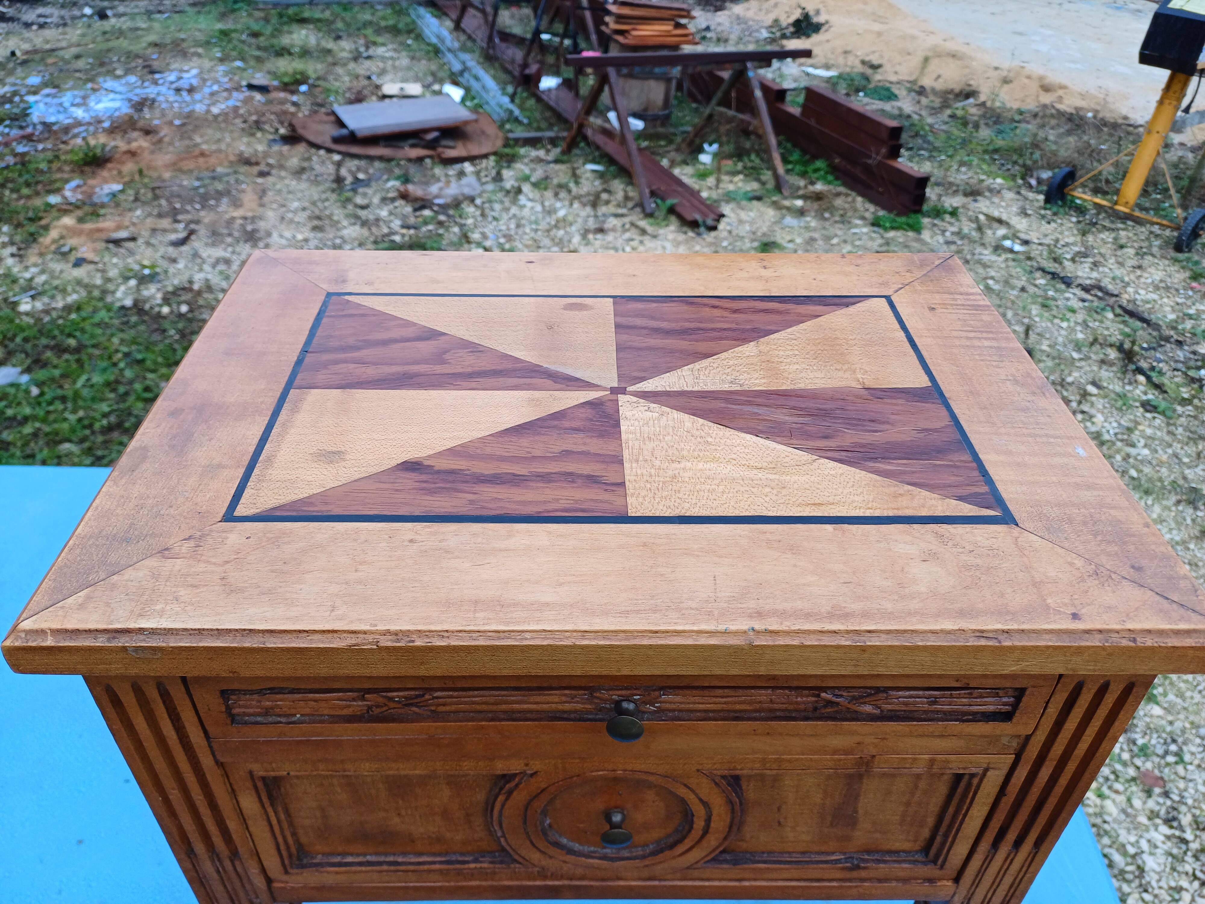 Nightstand 2 drawers walnut oak and burl walnut