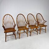 Set of 4 Scandinavian Windsor chairs in birch wood, 1960s