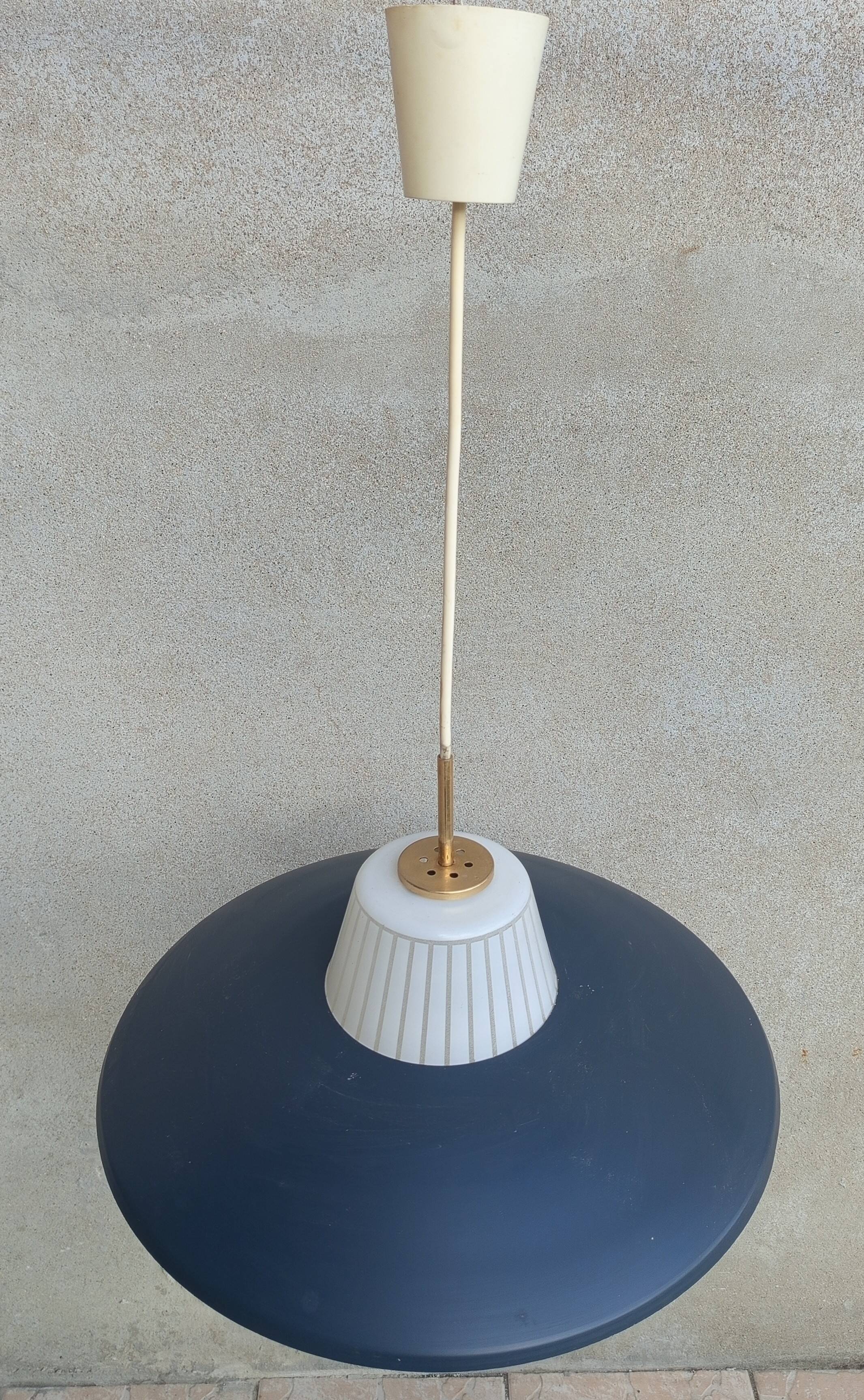 Vintage pendant light in dark gray and opaline metal