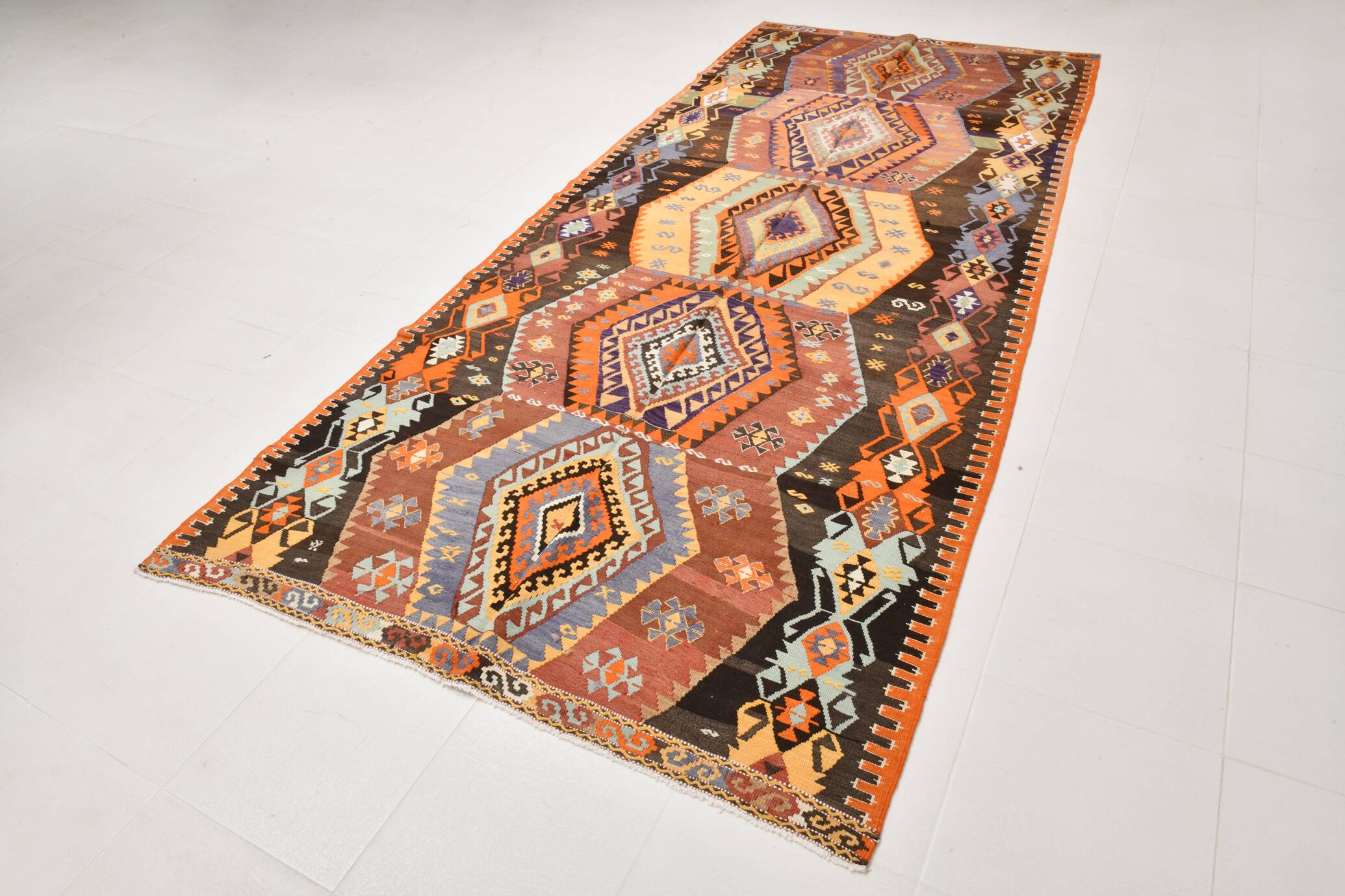 Red & Green Wide Turkish Runner Rug, 163x169cm