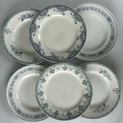Lot 6 blue and green ironstone plates, antique French earthenware.