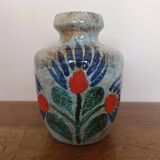 Glazed ceramic vase vintage flower pattern
