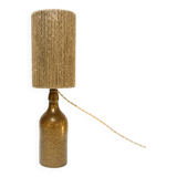 Vintage lamp in beige brown pyrite stoneware with raffia rope shade 1970