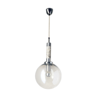 Scandinavian suspension in brushed stainless steel marble and globe smoked glass. 1970