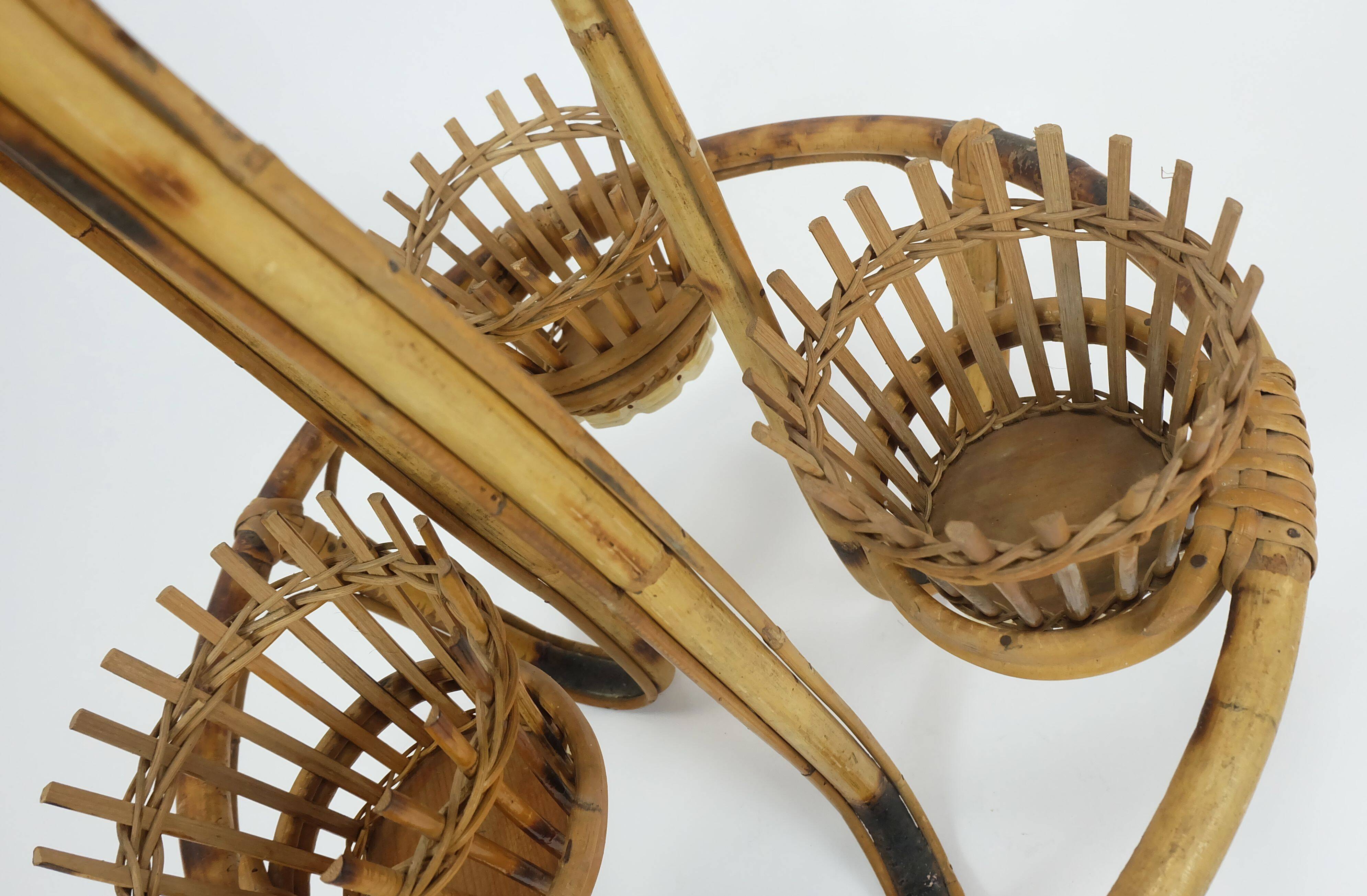 mid century PLANT STAND rack 1950s 60s bamboo rattan hawaii tiki era