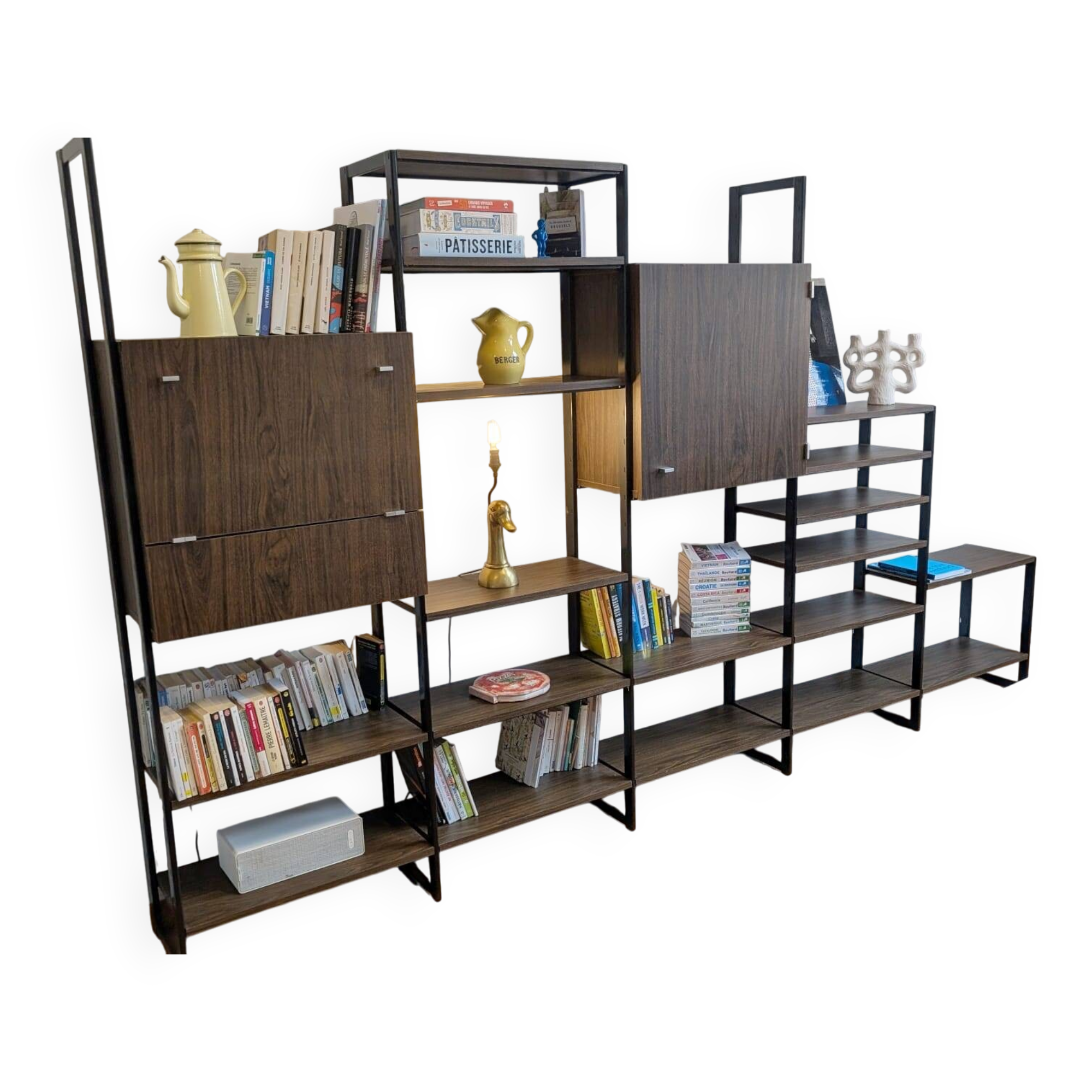 Modular rosewood bookcase by Pierre Guariche for Meurop