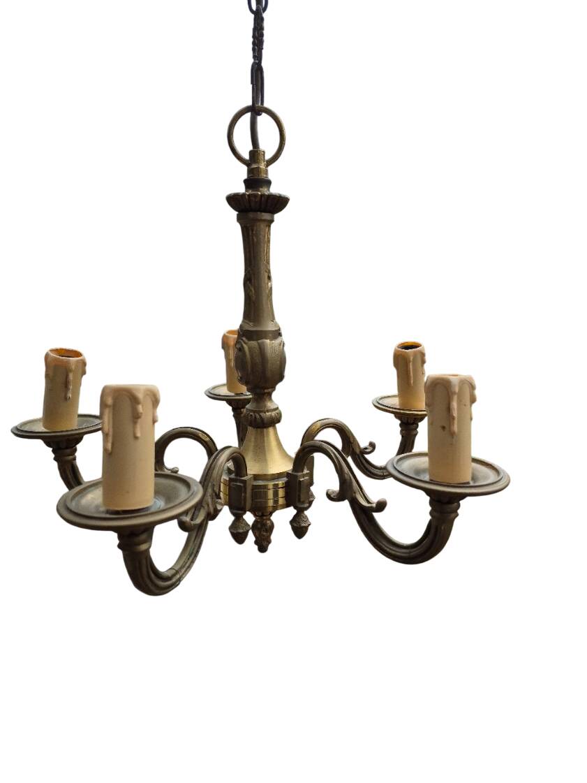 5-arm chandelier + 4 wall sconces MD bronze Louis XV style
