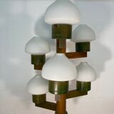 Midcentury Scandinavian wood and opaline glass hanging pendant