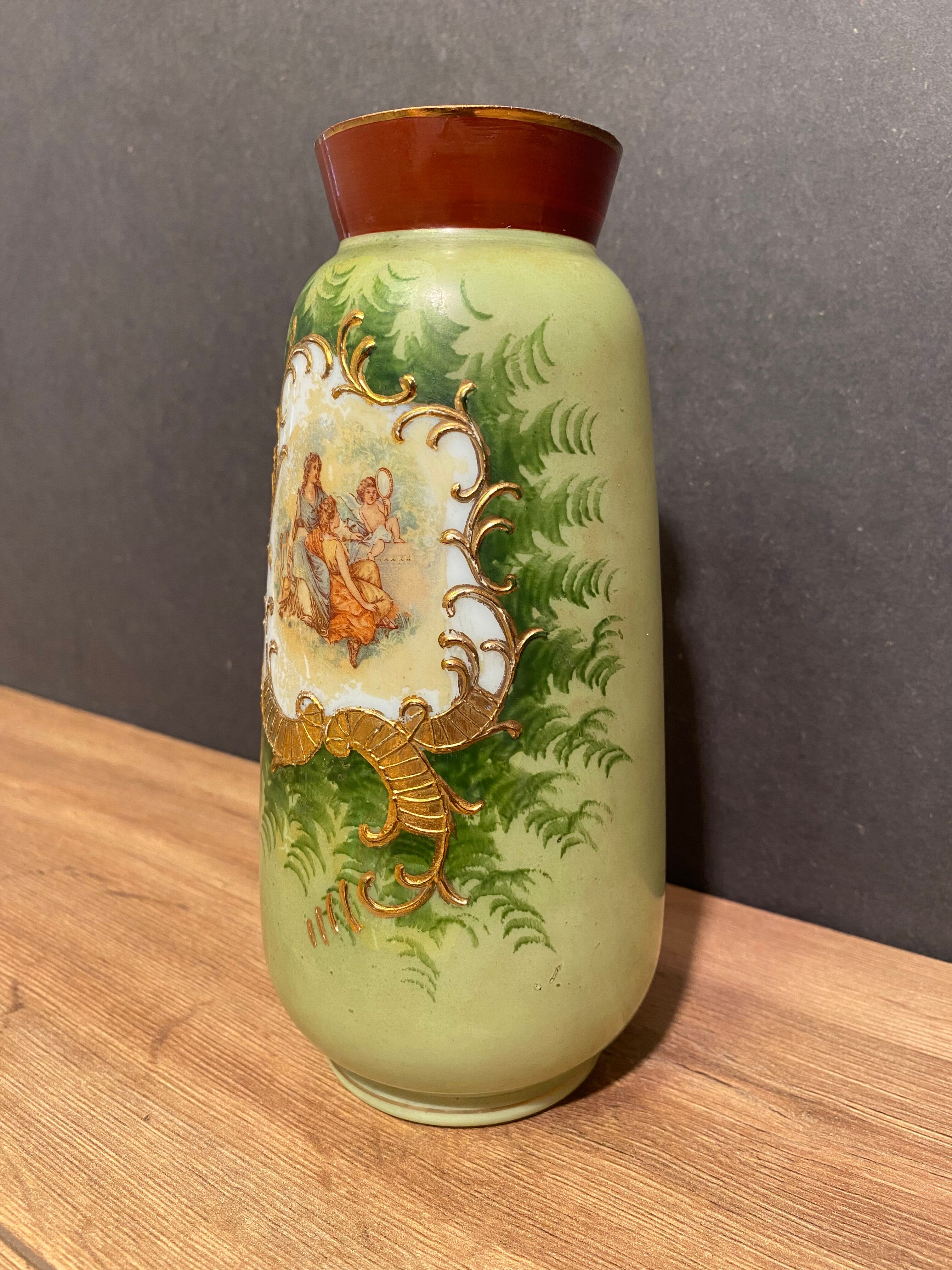 Opaline vase with fine nineteenth gold enamelled cartridge decoration