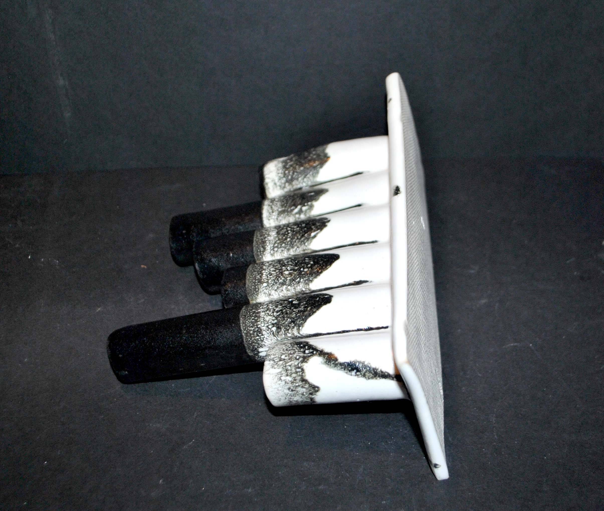 Vintage black and white ceramic soliflore vase - brush holder