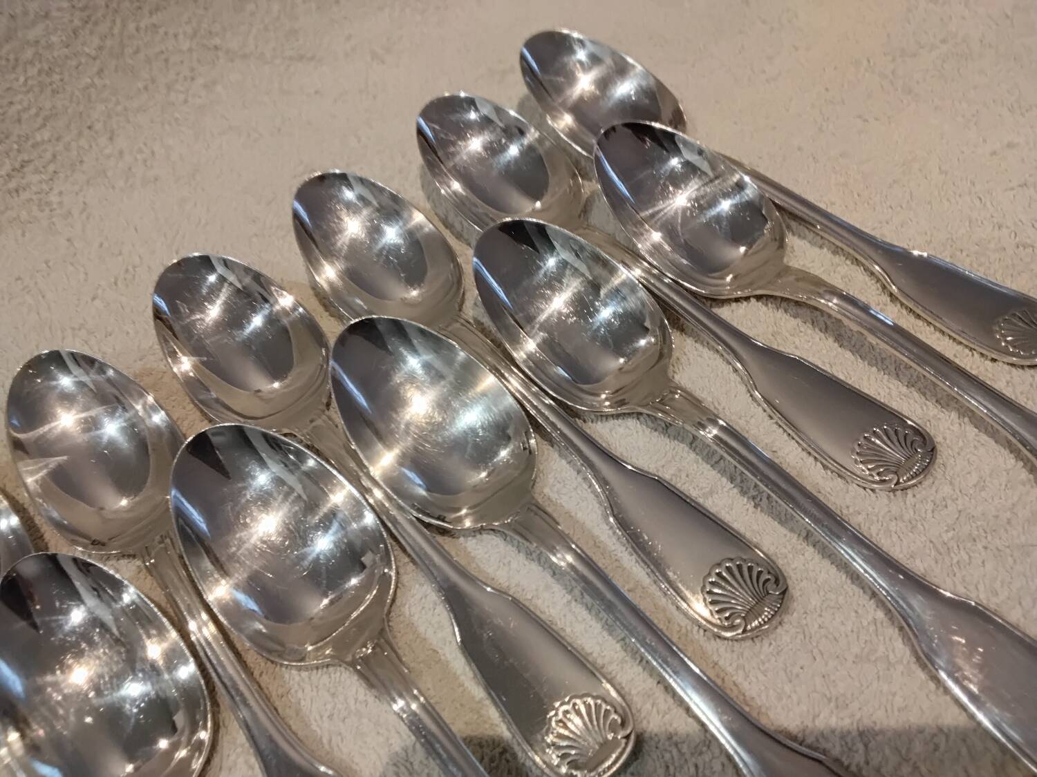 11 silver plated dessert spoons, Christofle Vendome, 17.1 cm