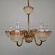 1960s Czech Mid-Century Brass and Železný Brod Frosted Glass Six-Arm Chandelier