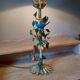 Painted metal candle holder lamp - wrought iron fruit and bird lamp base