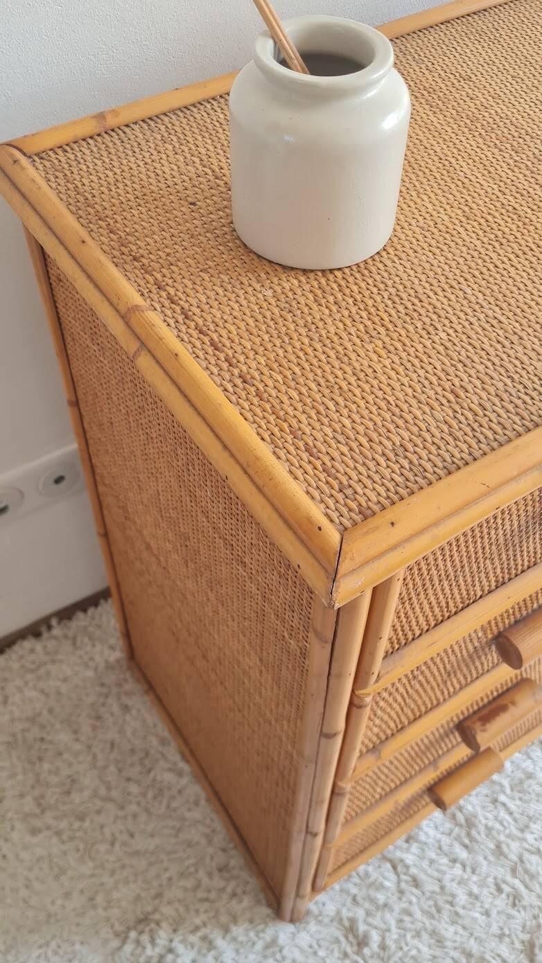 Vintage rattan chest of drawers