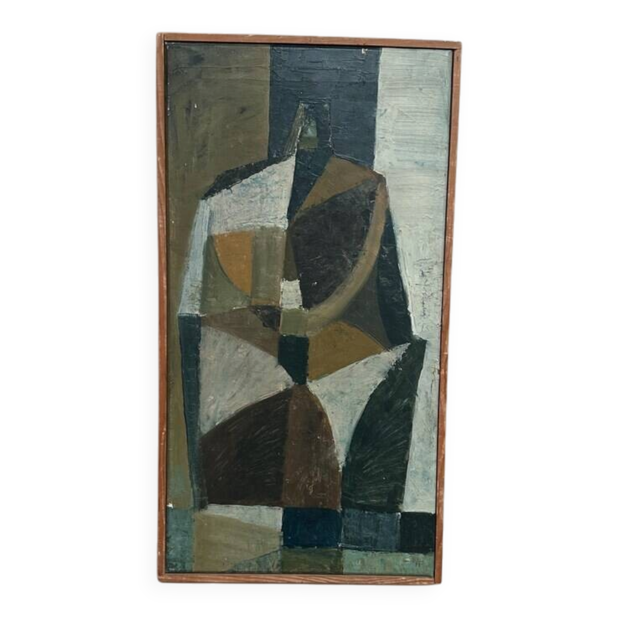 Original Swedish Oil on Canvas – "Abstrakt Komposition" by Hans Fritzdorf (1927–1990) – Vintage and Framed – 71 × 38 cm (28" × 15")