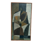 Huile sur toile originale suédoise – "Composition abstraite" par Hans Fritzdorf (1927–1990) – Vintage et encadrée – 71 × 38 cm (28" × 15")