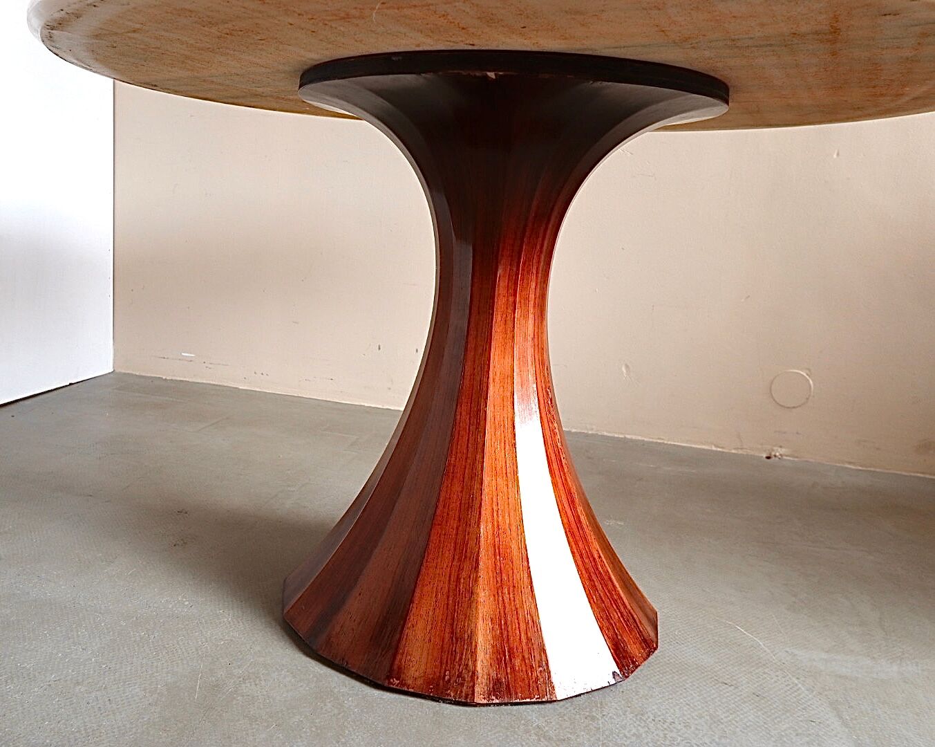 Marble and rosewood round dining table