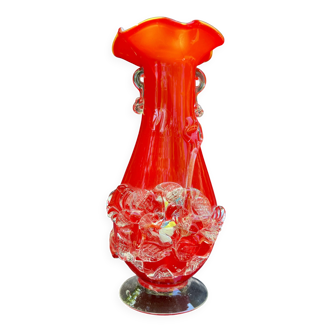 Vase d'art vintage en verre soufflé à la main Stevens & Williams