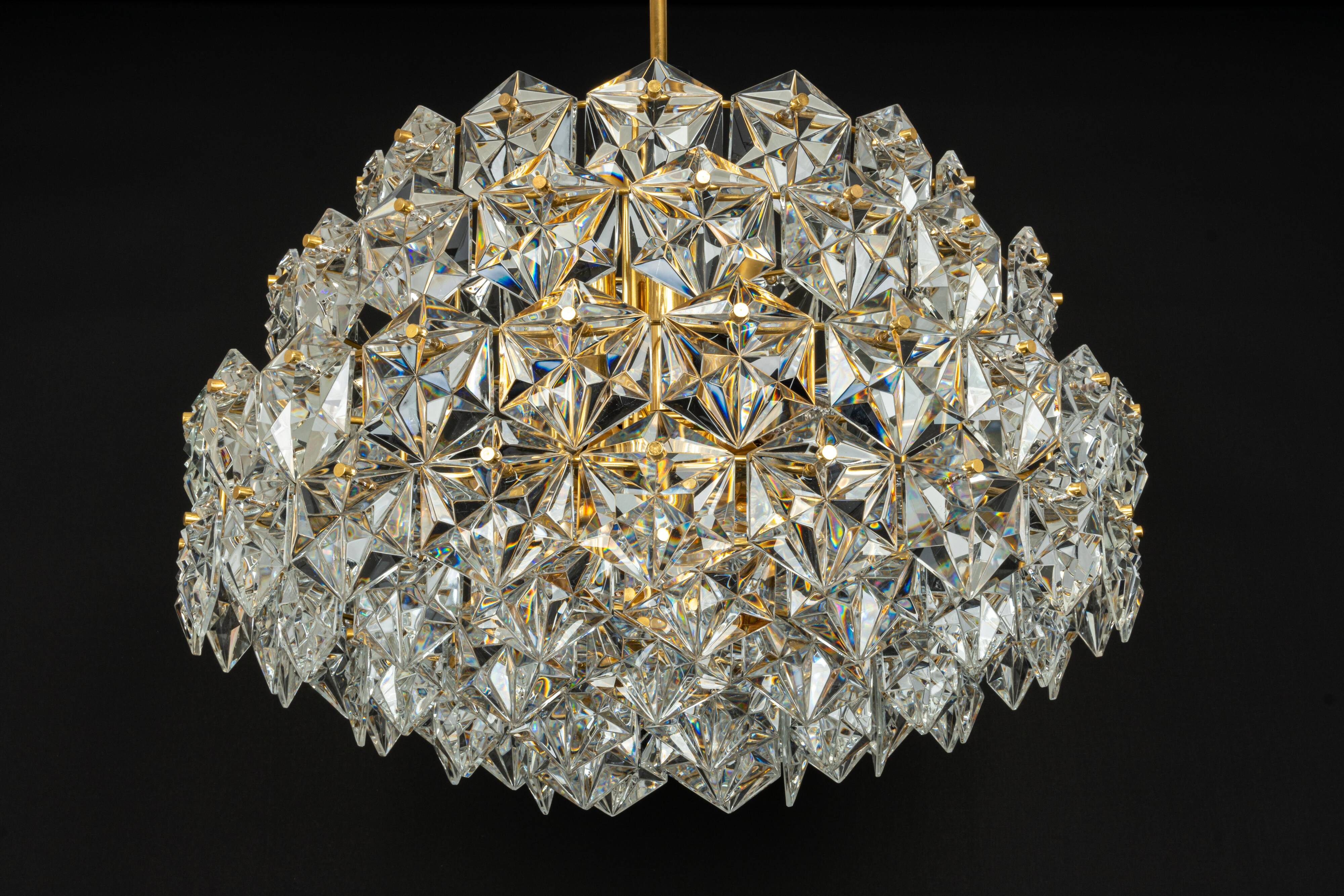 Chandelier, brass and crystal glass by Kinkeldey, Germany, 1970s.