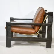 Brutalist Lounge Set in Light Brown Leather & Pine by Carl Straub, Set of 3