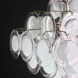 Large 36 Murano Glass White Disc Chandelier by Vistosi, 1970s