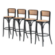 Set of 4 vintage high stools. Beech wood and cane. France, 90s