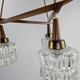 Scandinavian hanging lamp with glass cones hold by teak hanging