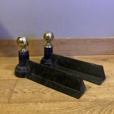 Pair of Napoleon III andirons from the 19th century in cast iron and brass