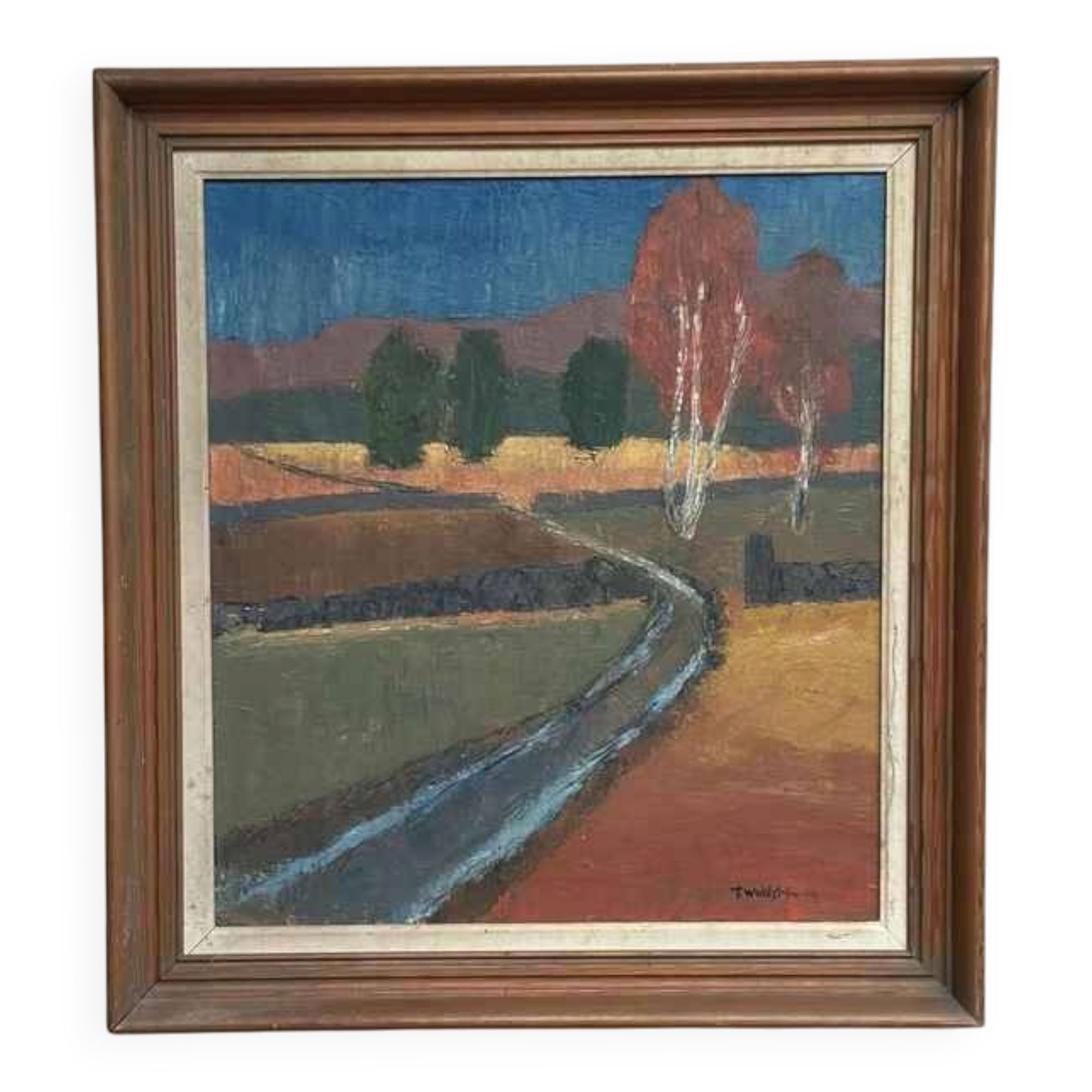 Original Mid Century Swedish Oil On Canvas – “Landscape” By Thure Wahlström – Vintage & Framed