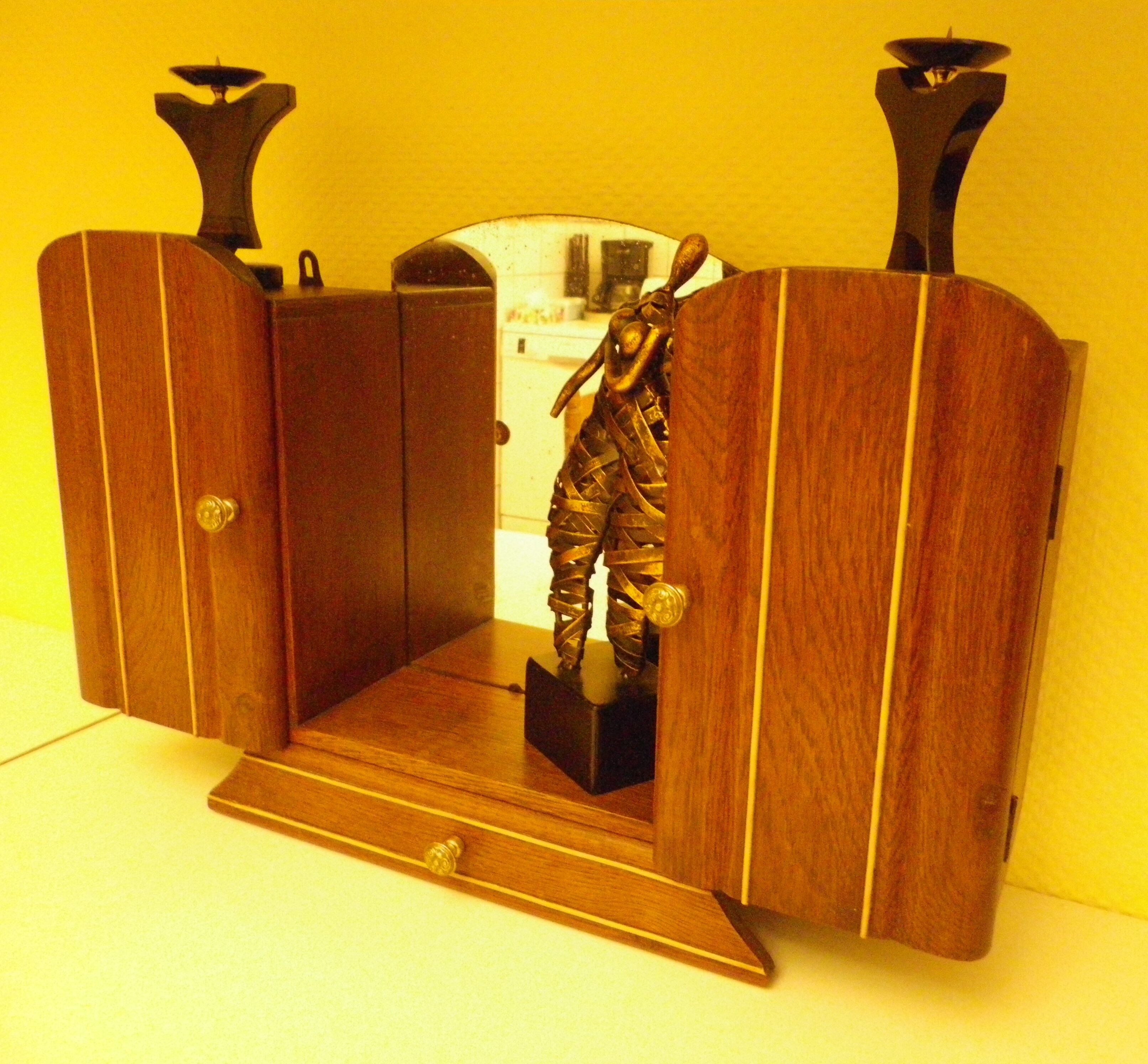 Art Deco extra furniture 1920/1940 to install or fix, wooden, central mirror, 2 doors, 1 drawer