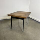 Rectangular extendable wooden table and black steel compass legs with 2 extensions France