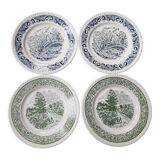 Set of 4 flat green and blue plates