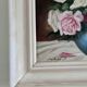 Vintage original floral rose oil painting, signed flower art