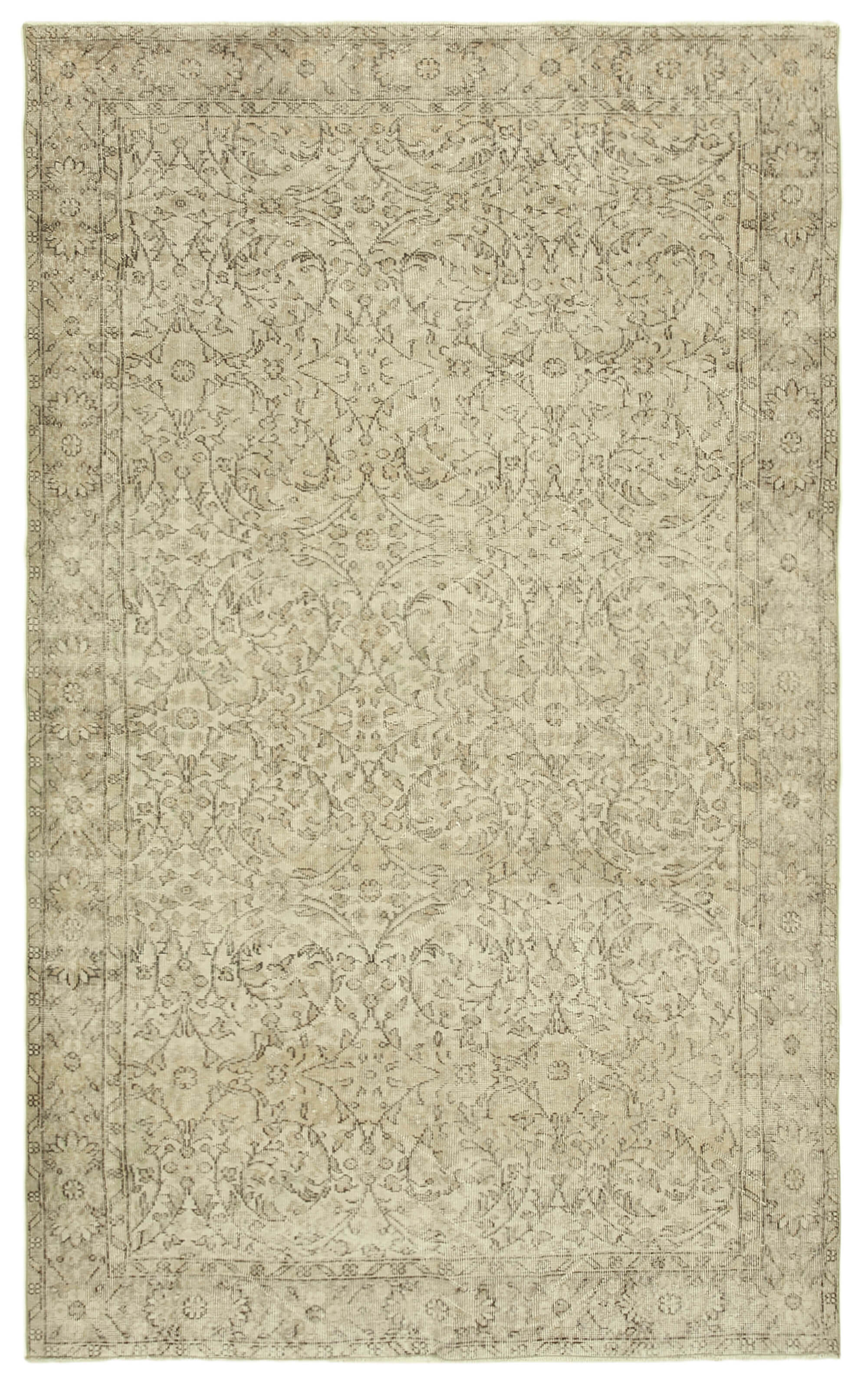 Handwoven vintage anatolian beige carpet 188 cm x 296 cm