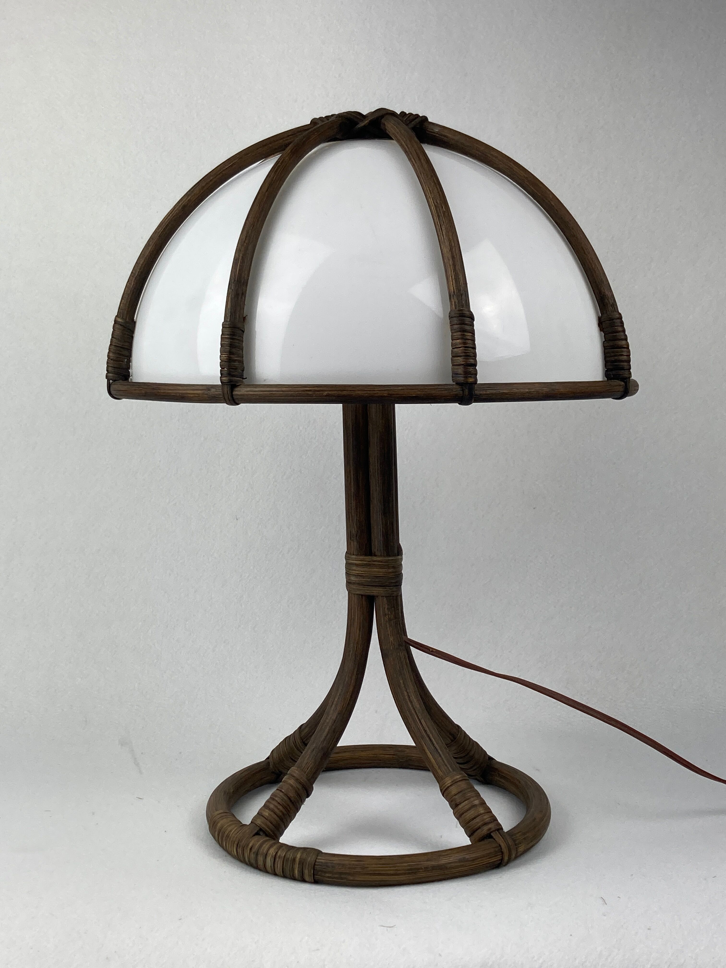 Bamboo rattan mushroom table lamp, Dutch 1970s