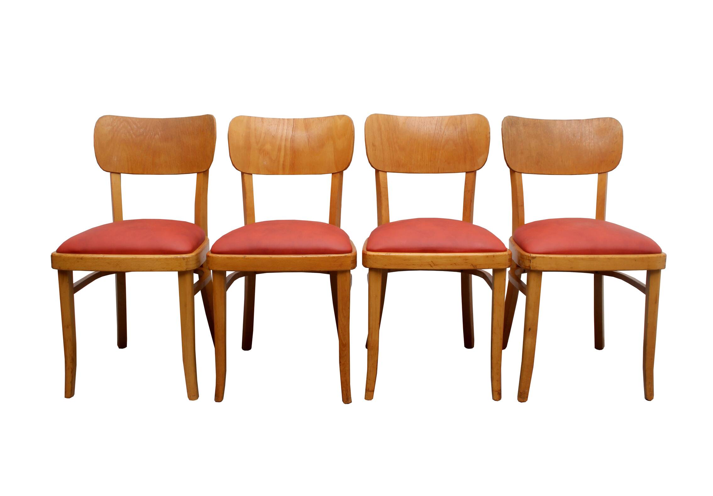 Set of 4 chairs 1950s, beechwood and leatherette
