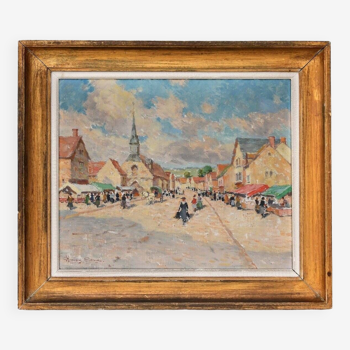 Henry Charles Séné (1889-1961) "Scène de Marché"  Huile sur toile