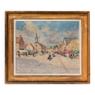 Henry Charles Séné (1889-1961) "Scène de Marché"  Huile sur toile