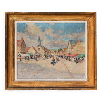 Henry Charles Séné (1889-1961) "Market Scene" Oil on canvas
