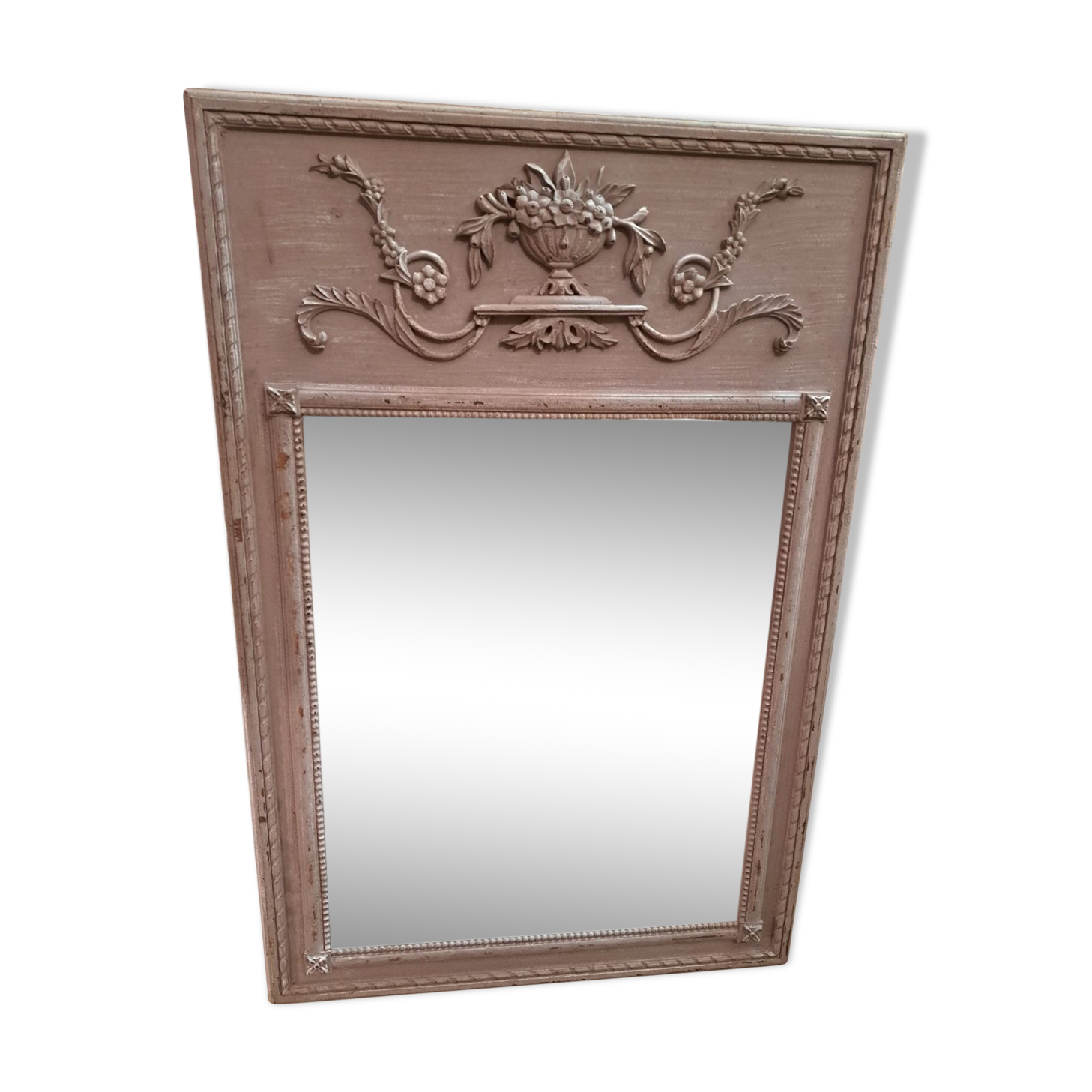 Louis XVI style trumeau mirror in patinated wood